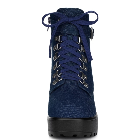 Denim zip up chunky heel platform ankle boots SUPER COMFY (W-10) - Picture 2 of 7